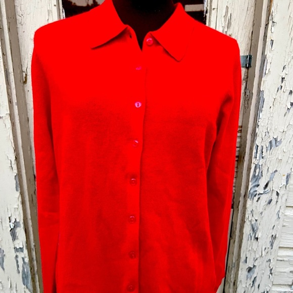 Red Women's Cashmere Cardigan Sweater - Picture 2 of 10